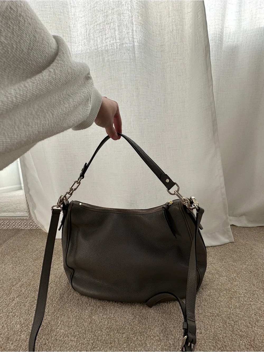 kate spade Pebbled Leather Hobo Bag in Dark Grey